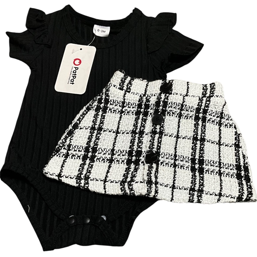 Black Bodysuit & Plaid Skirt Outfit